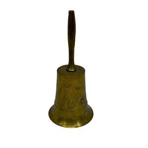 VTG Solid Brass Hand Bell 4.5" Etched Decorative Call Service Wedding Bell Retro